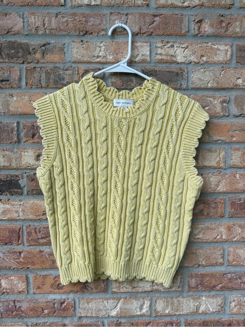 Cable-Knit Sleeveless Sweater Vest in Pale Yellow by Free Assembly